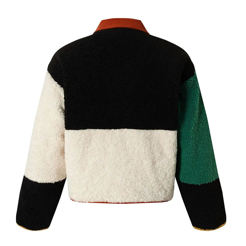 Fashion Patchwork Fluffy Cotton Jacket Coats Harakuju Hip Hop Streetwear Casual Outwear Tops For Male