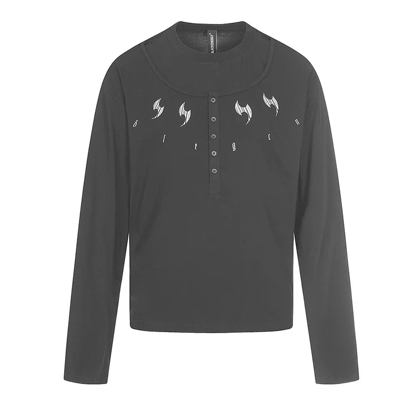 Fake Two Piece Patchwork T Shirts Hip Hop Streetwear Casual Top Tees Long Sleeves For Male Oversized