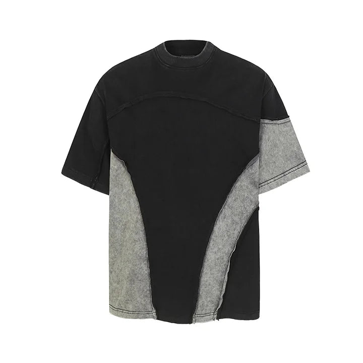 Irregular Patchwork Hip Hop T shirt Washed Streetwear Summer Top Tees For Male Hi Street
